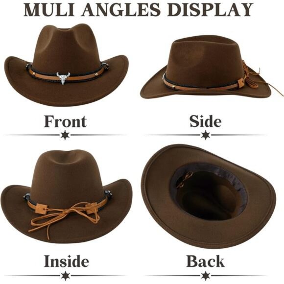 Unisex Western Cowboy Hat Faux Fur Felt Cowgirl Hats American Fedora Hats